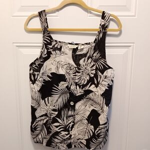 Christian Siriano| Linen Palm Novelty Print Tank Top Large.  Boxy Casual Resort